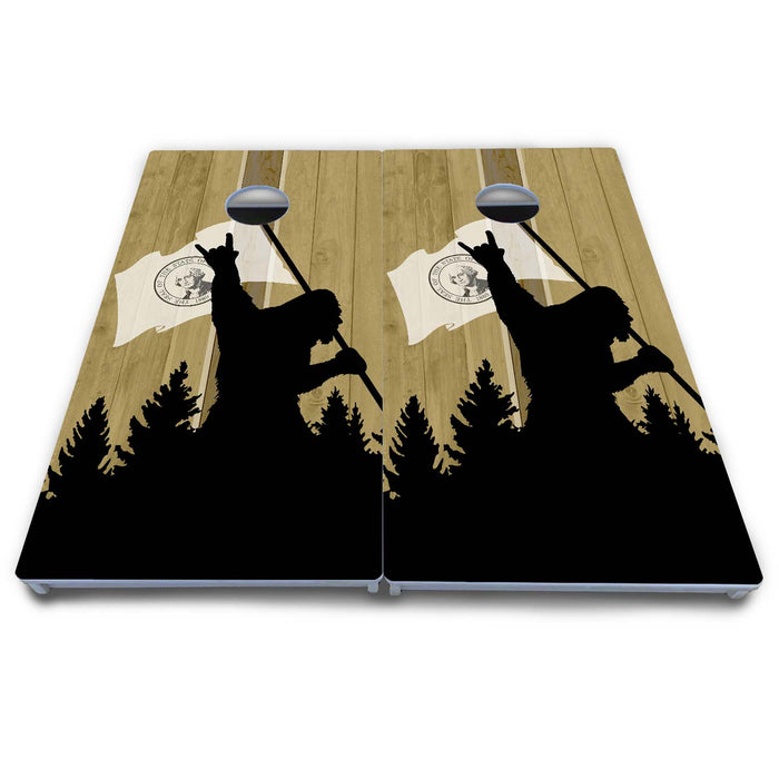 World Series of Cornhole Board Official All-Weather - WSOC Silhouette Flag Sasquatch Washington BW