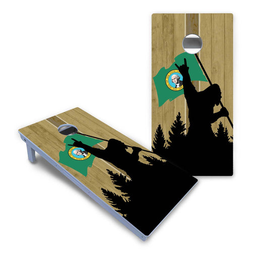 World Series of Cornhole Board Official All-Weather - WSOC Silhouette Flag Sasquatch Washington Color