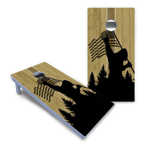 World Series of Cornhole Board Official All-Weather - WSOC Silhouette Flag Sasquatch American Flag BW