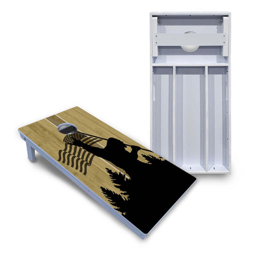 World Series of Cornhole Board Official All-Weather - WSOC Silhouette Flag Sasquatch American Flag BW