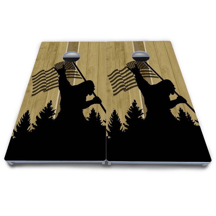 World Series of Cornhole Board Official All-Weather - WSOC Silhouette Flag Sasquatch American Flag BW