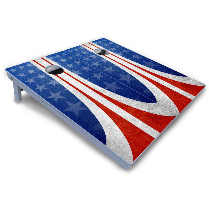 World Series of Cornhole Board Official All-Weather - WSOC Vintage Curved Stripes Board Patriotic
