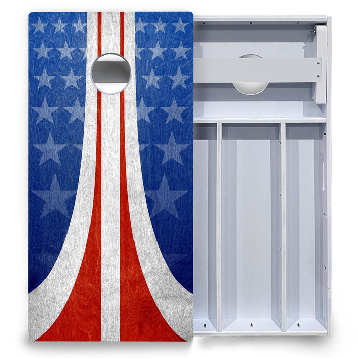 World Series of Cornhole Board Official All-Weather - WSOC Vintage Curved Stripes Board Patriotic