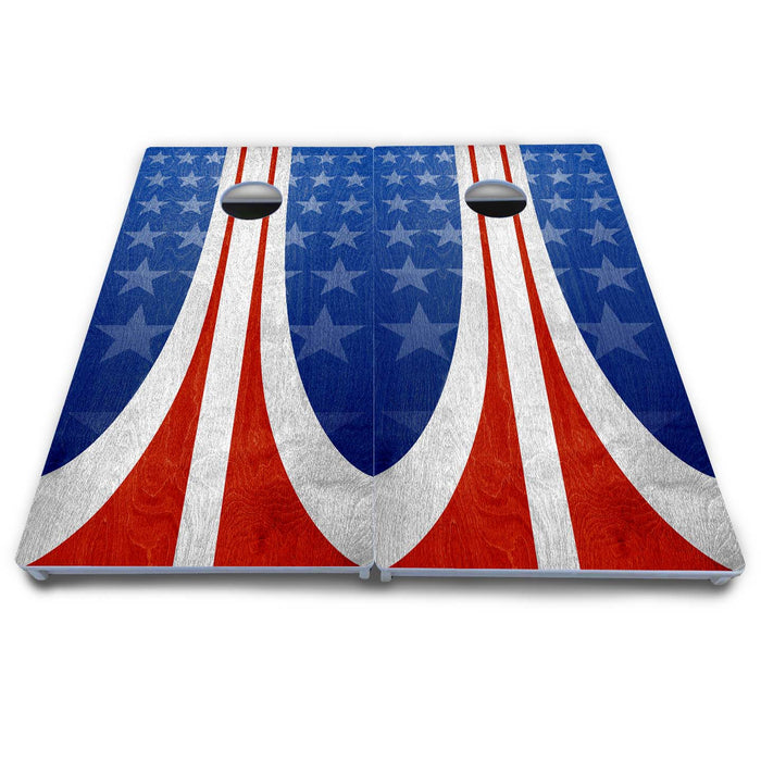 World Series of Cornhole Board Official All-Weather - WSOC Vintage Curved Stripes Board Patriotic