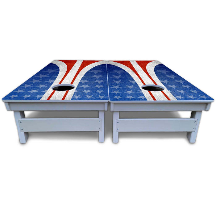 World Series of Cornhole Board Official All-Weather - WSOC Vintage Curved Stripes Board Patriotic
