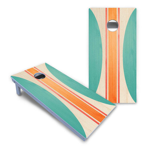 All-weather PVC-blend cornhole boards with folding legs and built-in carrying handles
