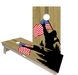 Bigfoot and Sasquatch professional cornhole boards in a forest cabin setting
