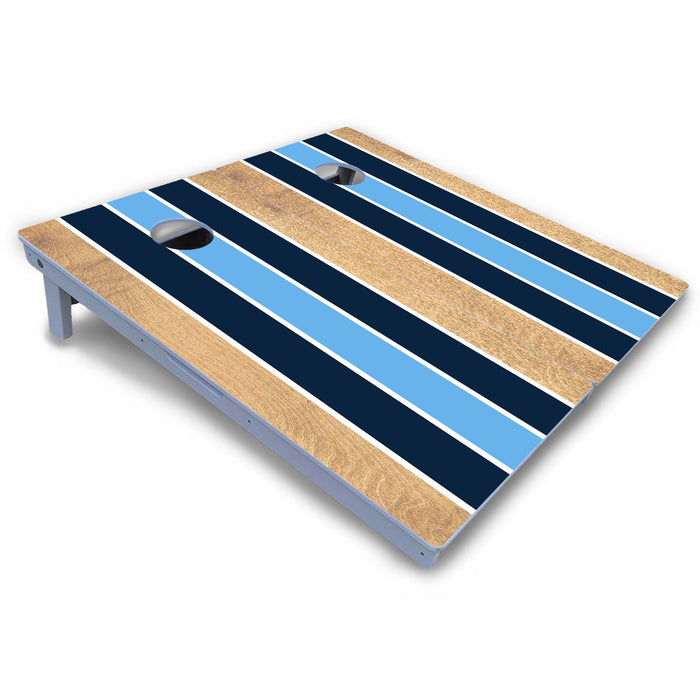 World Series of Cornhole Board Official All-Weather - Navy Baby Blue White Stripes