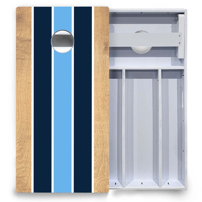 World Series of Cornhole Board Official All-Weather - Navy Baby Blue White Stripes