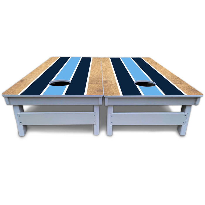 World Series of Cornhole Board Official All-Weather - Navy Baby Blue White Stripes