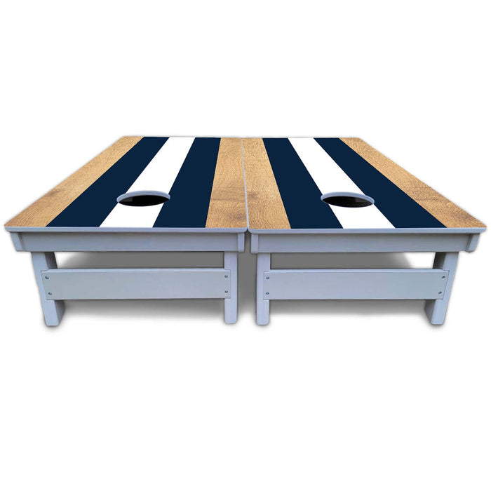 World Series of Cornhole Board Official All-Weather - Navy and White Stripes