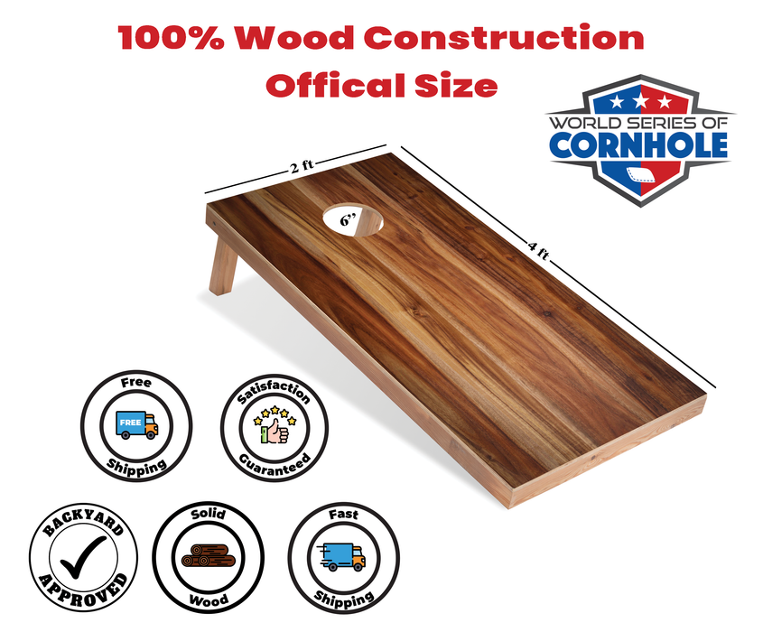 World Series of Cornhole Recreational Cornhole Set - Acacia Woodgrain Boards with Red and Royal Blue Bags