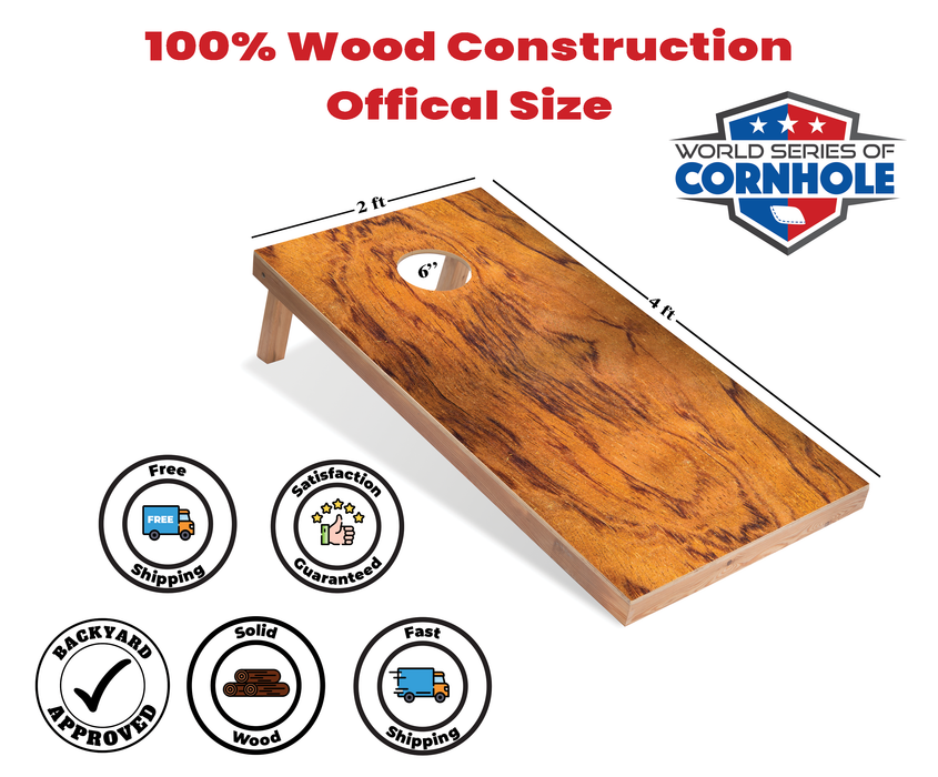 World Series of Cornhole Recreational Cornhole Set - Tiger Woodgrain Boards with Red and Blue Bags