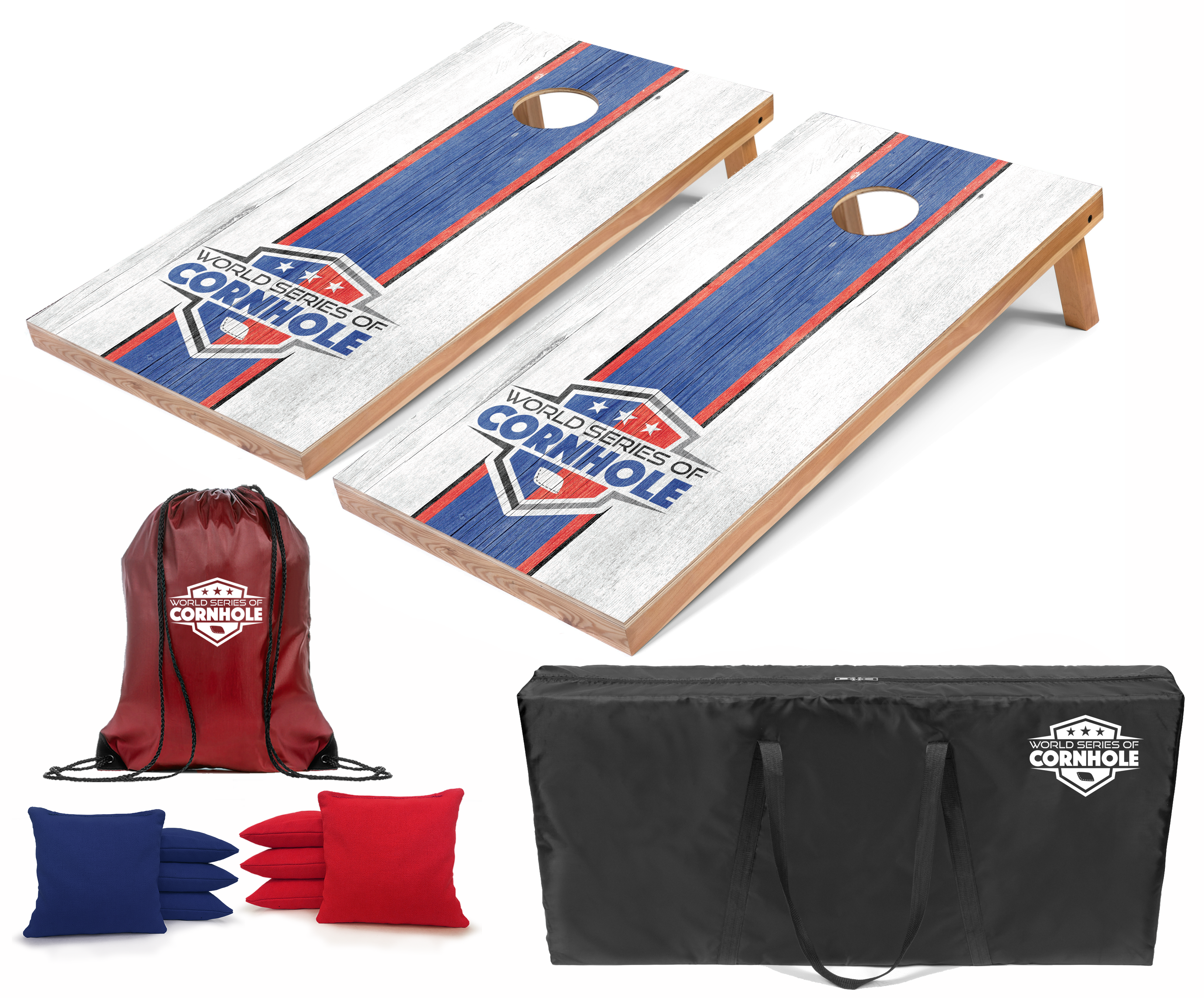 World Series of Cornhole Lightweight Cornhole Set - Patriotic Boards with Red and Blue Bags