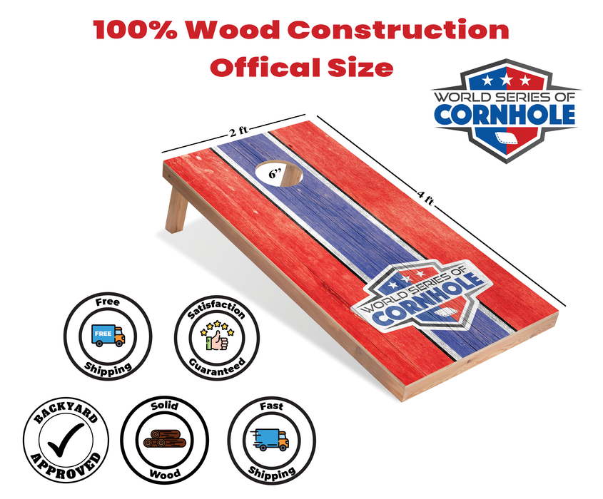 World Series of Cornhole Recreational Cornhole Set - Red and Blue Patriotic Boards with Red and Blue Bags