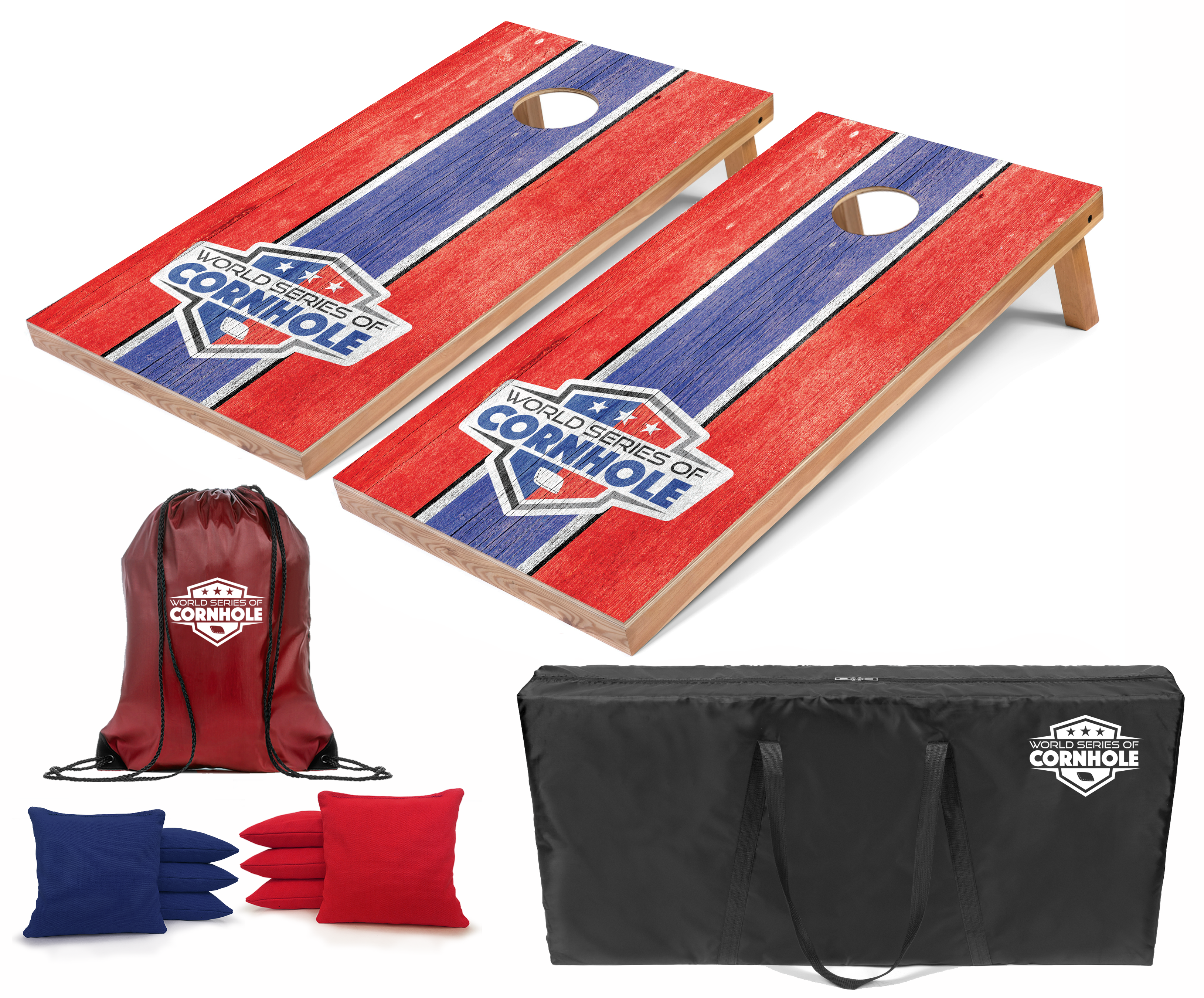 World Series of Cornhole Lightweight Cornhole Set - Red and Blue Patriotic Boards with Red and Blue Bags