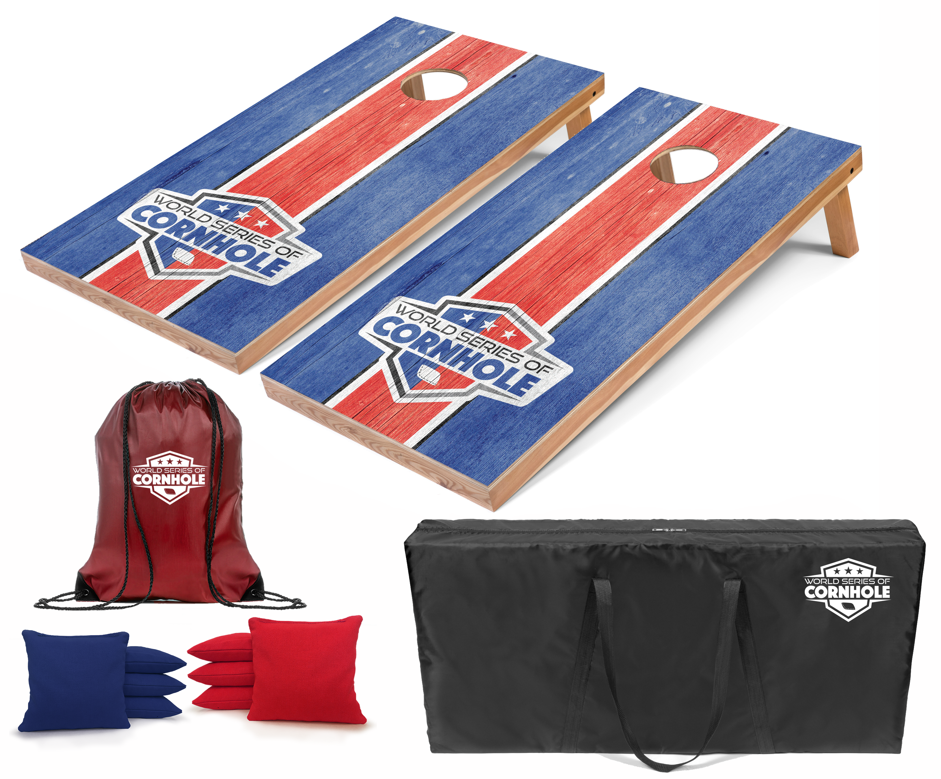 World Series of Cornhole Lightweight Cornhole Set - Deep Blue and Red Boards with Red and Blue Bags