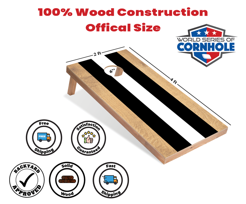 World Series of Cornhole Recreational Cornhole Set - Black and White Stripes Boards with Black and White Bags