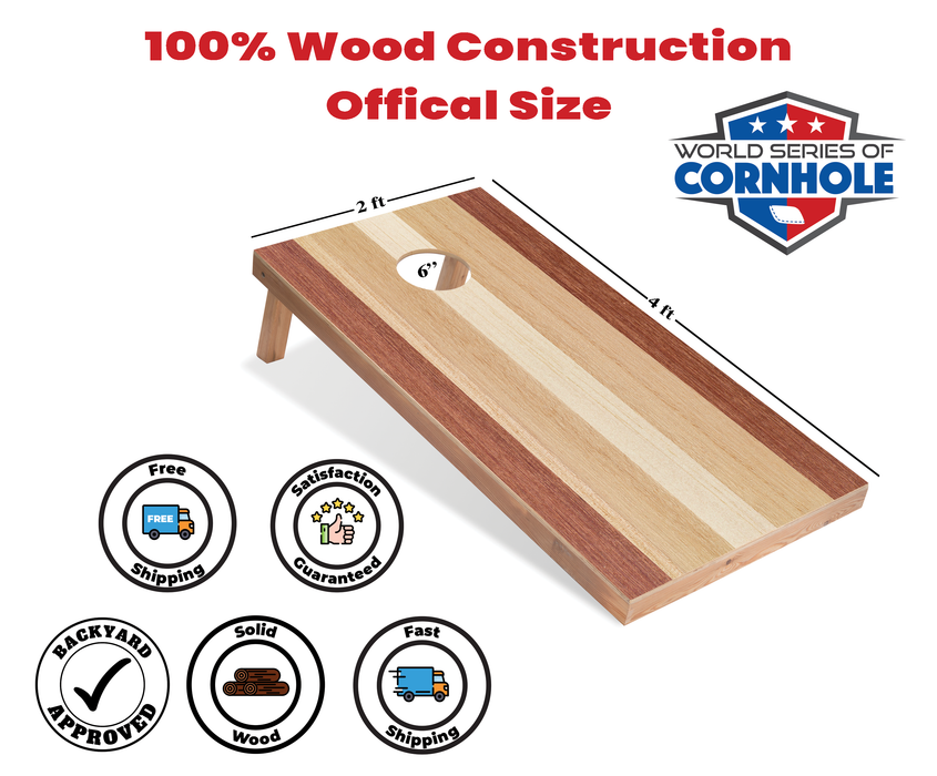 World Series of Cornhole Recreational Cornhole Set - Alternating Wood Tones Boards with Red and Royal Blue Bags