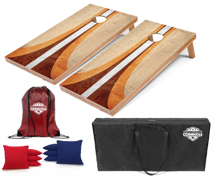 World Series of Cornhole Recreational Cornhole Set - Retro Curved Wood Boards with Red and Royal Blue Bags