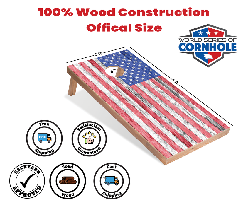 World Series of Cornhole Recreational Cornhole Set - Light American Flag Boards with Patriotic Bags