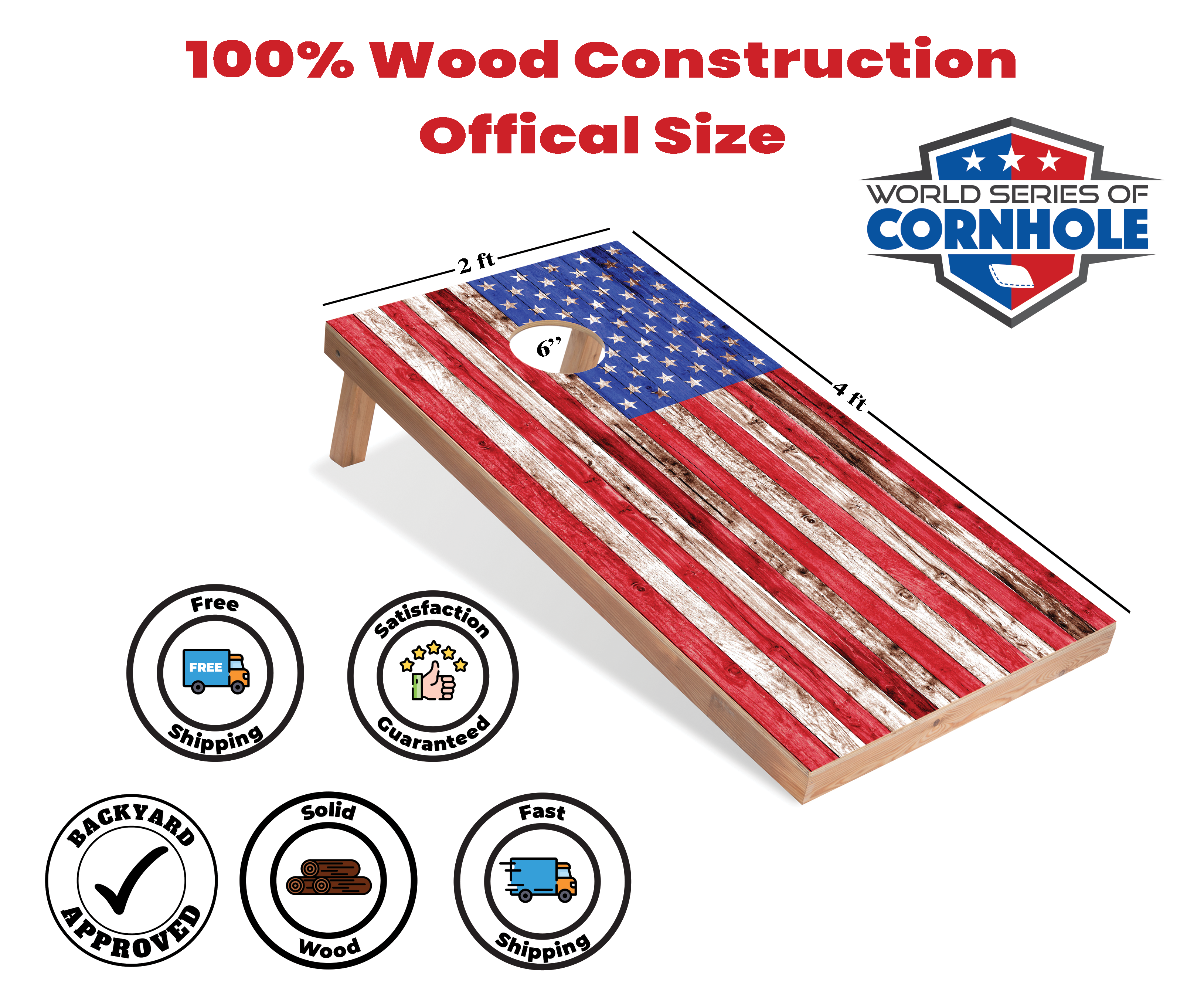 World Series of Cornhole Lightweight Cornhole Set - Regular American Flag Boards with Stars & Stripes Bags