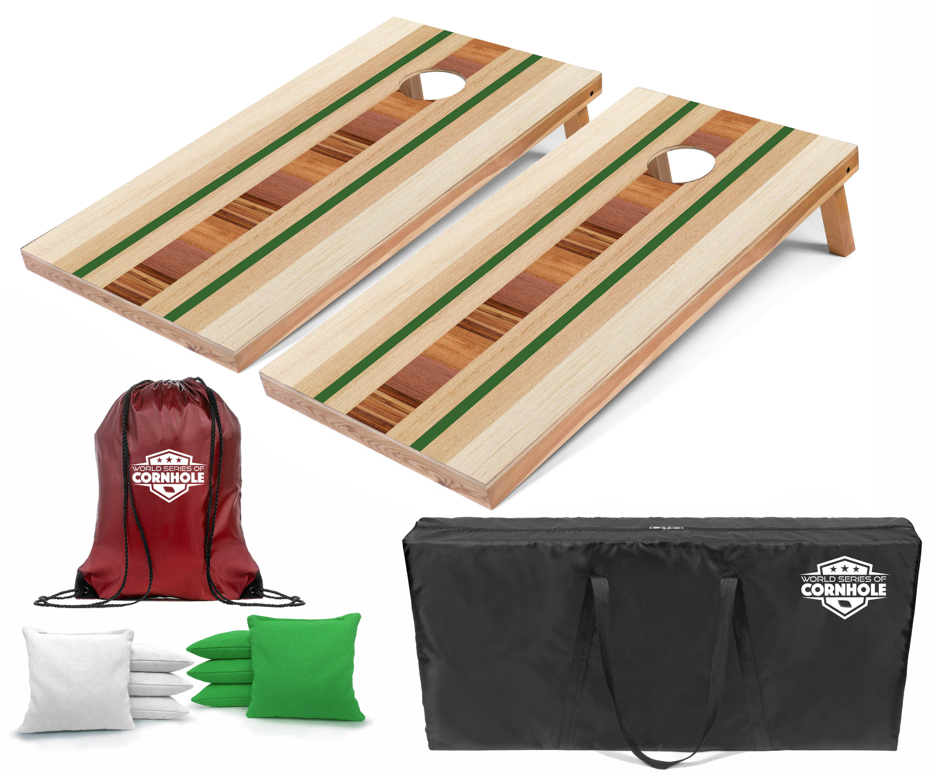 World Series of Cornhole Lightweight Cornhole Set - Sierra Surf Board Boards with White and Kelly Green Bags