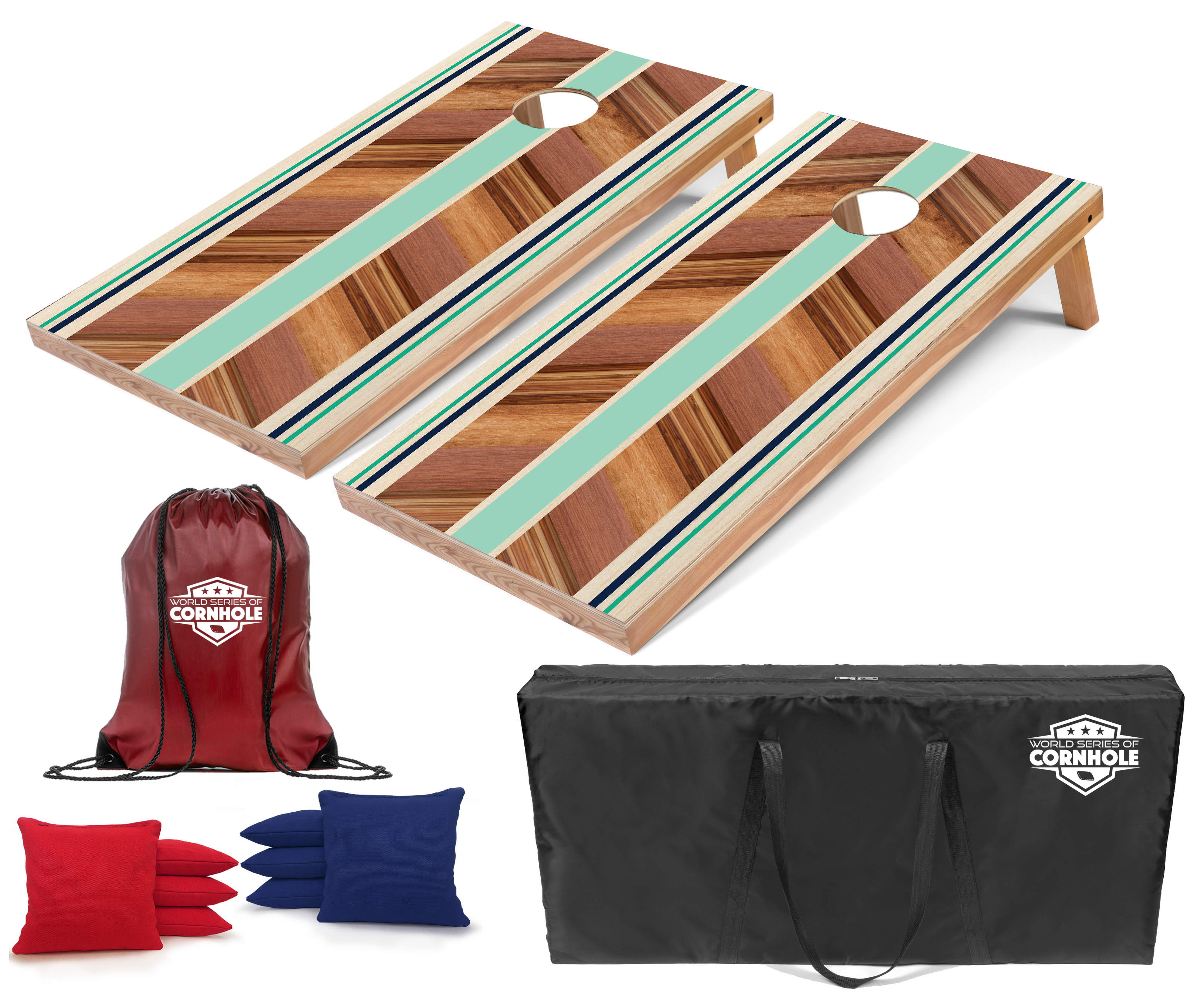 World Series of Cornhole Lightweight Cornhole Set - Surf Board Boards with Red and Royal Blue Bags