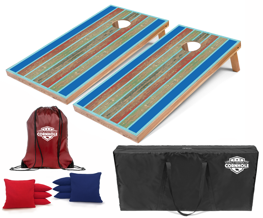 World Series of Cornhole Recreational Cornhole Set - Kai Surfboard Boards with Red and Royal Blue Bags