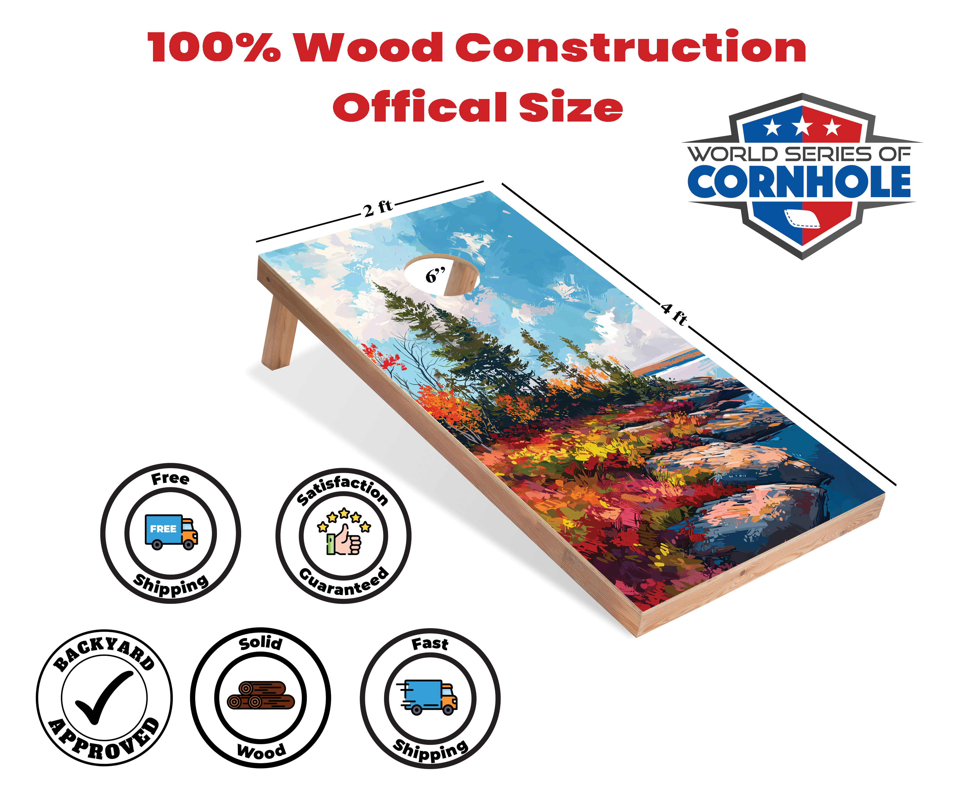 World Series of Cornhole Lightweight Cornhole Set - Acadia National Park Daytime Boards with Red and Royal Blue Bags