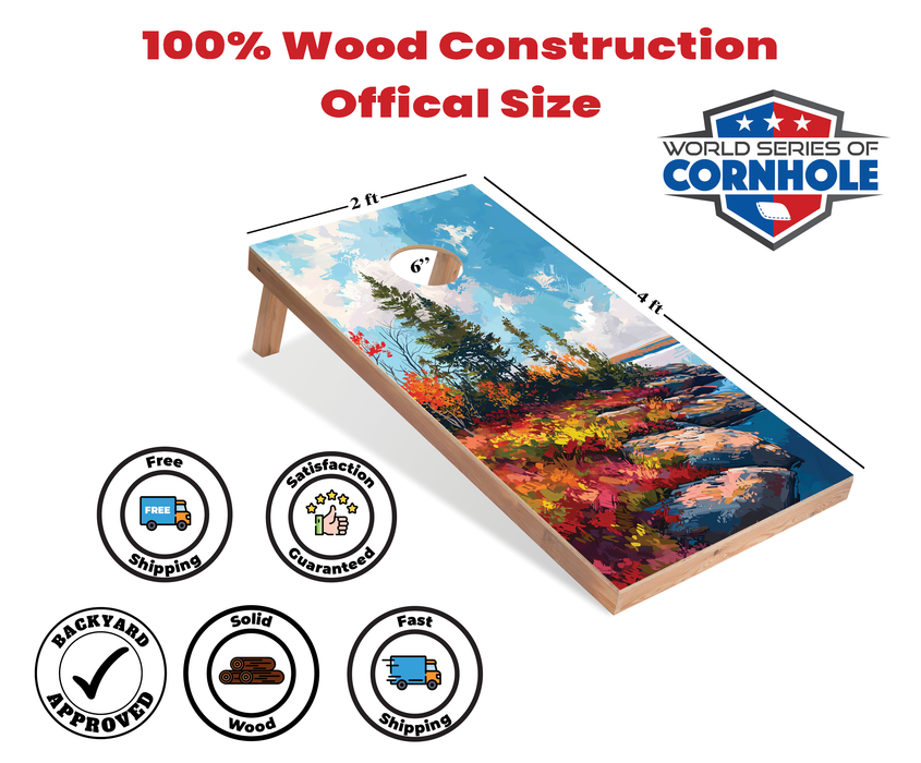 World Series of Cornhole Recreational Cornhole Set - Acadia National Park Daytime Boards with Red and Royal Blue Bags