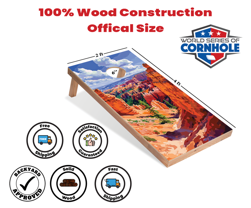 World Series of Cornhole Recreational Cornhole Set - Bryce Canyon National Park Daytime Boards with Red and Royal Blue Bags