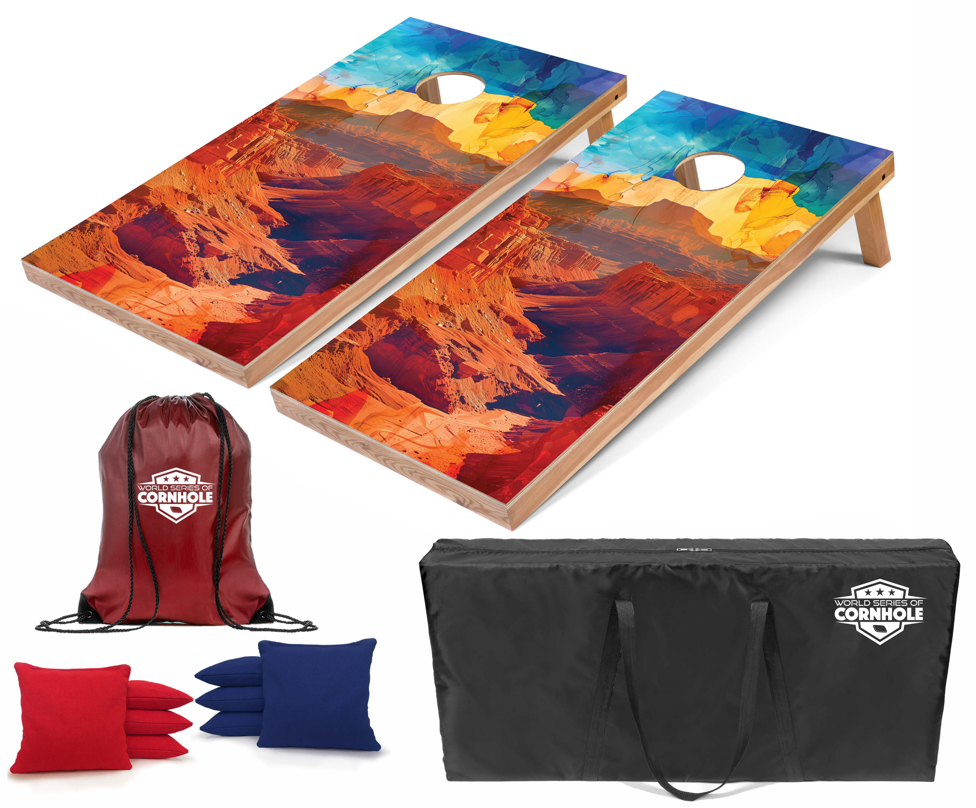 World Series of Cornhole Lightweight Cornhole Set - Capitol Reef National Park Daytime Boards with Red and Royal Blue Bags