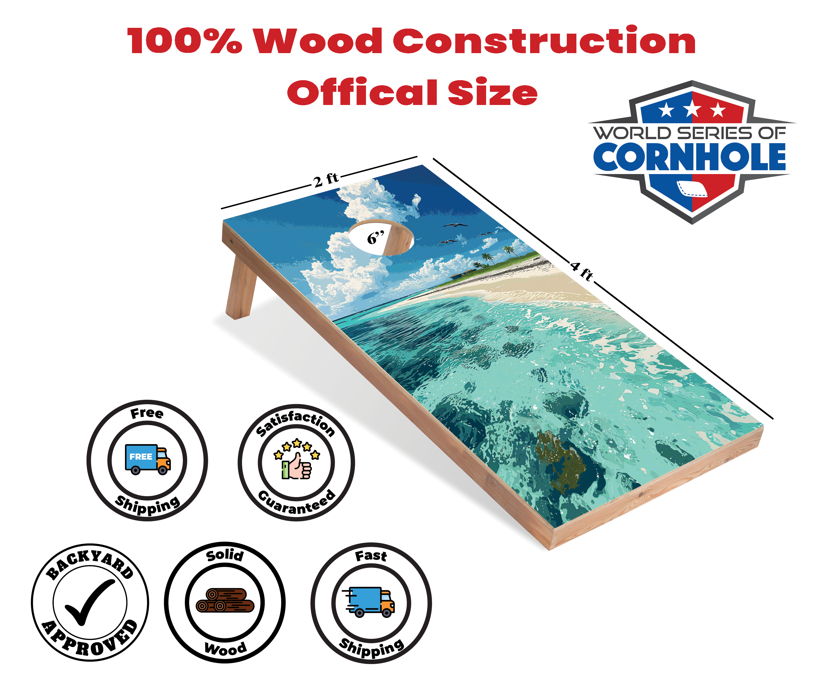 World Series of Cornhole Lightweight Cornhole Set - Dry Tortugas National Park Daytime Boards with Red and Royal Blue Bags