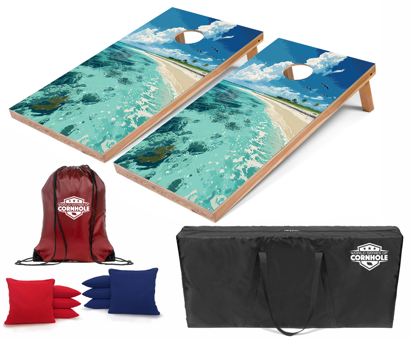 World Series of Cornhole Recreational Cornhole Set - Dry Tortugas National Park Daytime Boards with Red and Royal Blue Bags