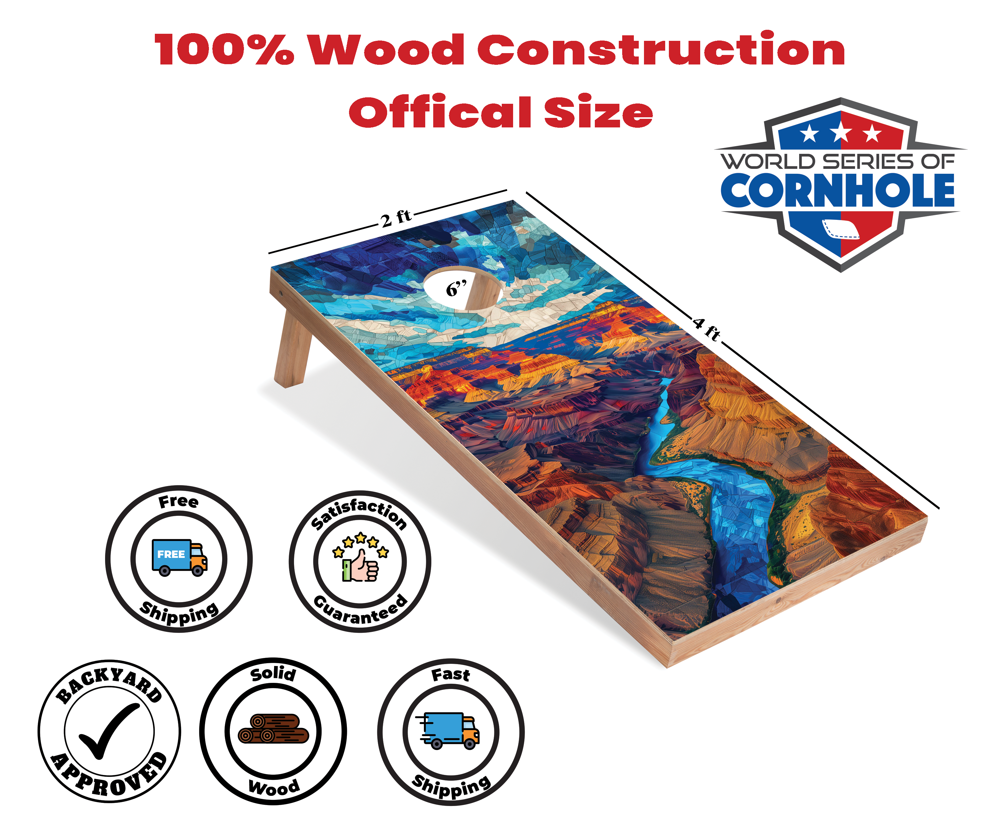 World Series of Cornhole Lightweight Cornhole Set - Grand Canyon National Park Daytime Boards with Red and Royal Blue Bags