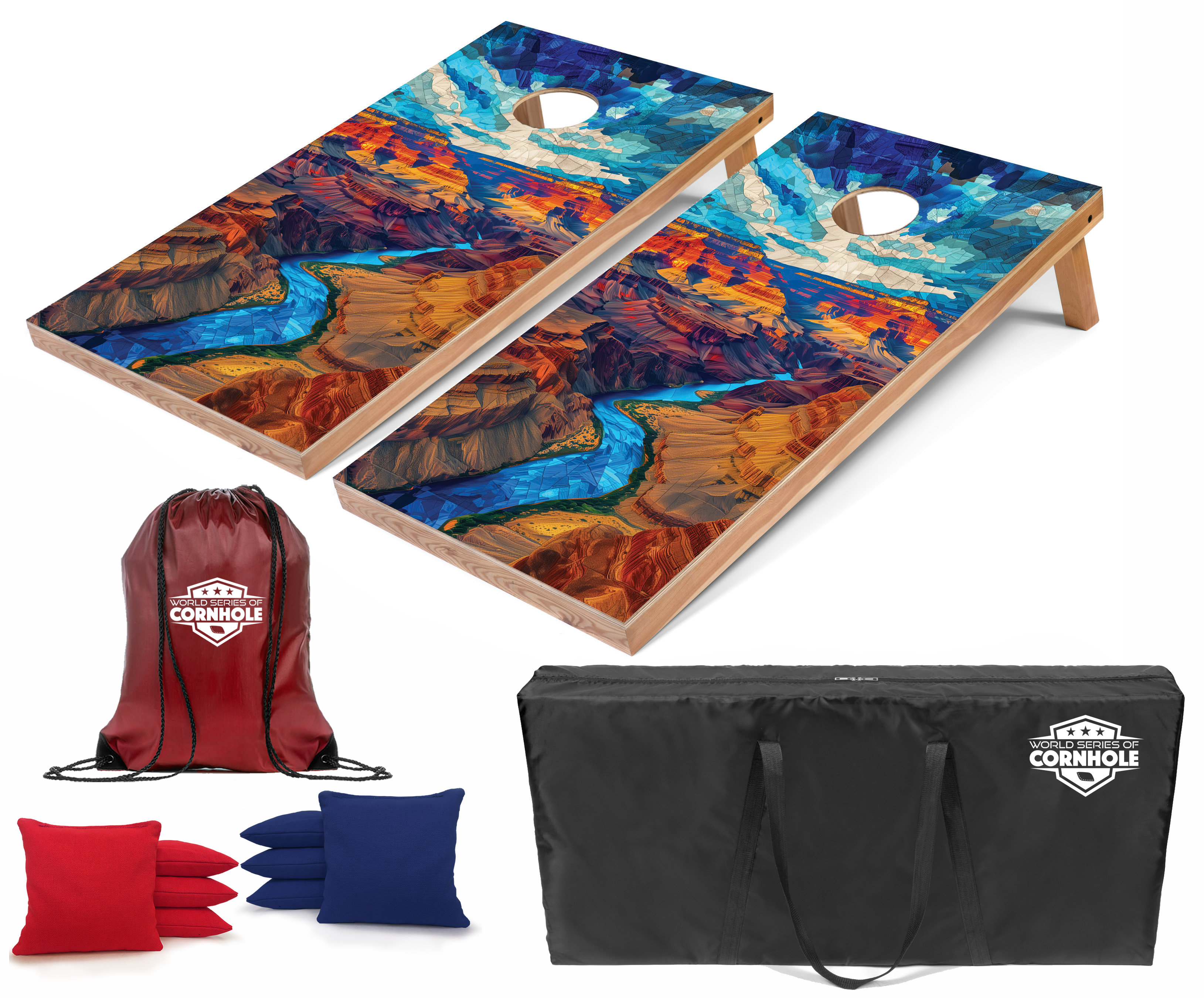 World Series of Cornhole Lightweight Cornhole Set - Grand Canyon National Park Daytime Boards with Red and Royal Blue Bags