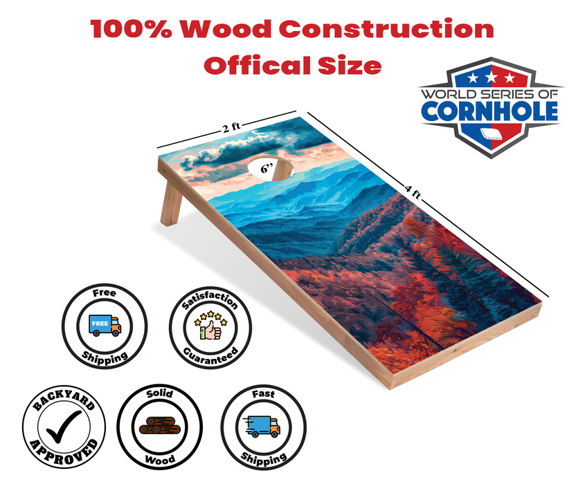World Series of Cornhole Recreational Cornhole Set - Great Smoky Mountains National Park Daytime Boards with Red and Royal Blue Bags