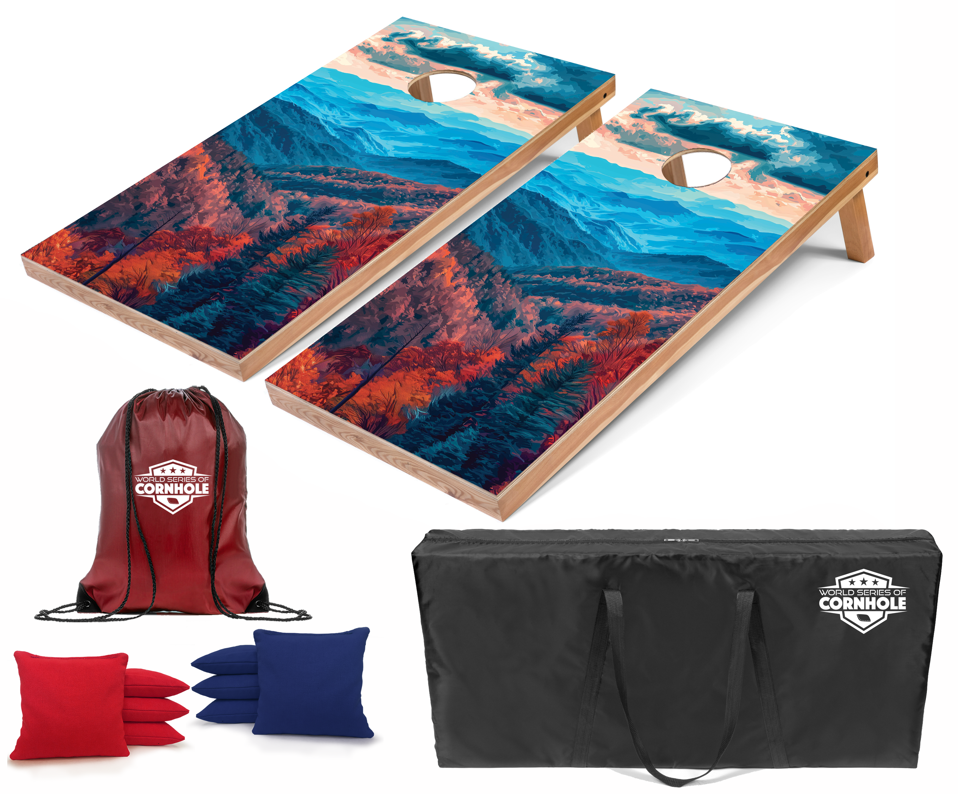 World Series of Cornhole Lightweight Cornhole Set - Great Smoky Mountains National Park Daytime Boards with Red and Royal Blue Bags