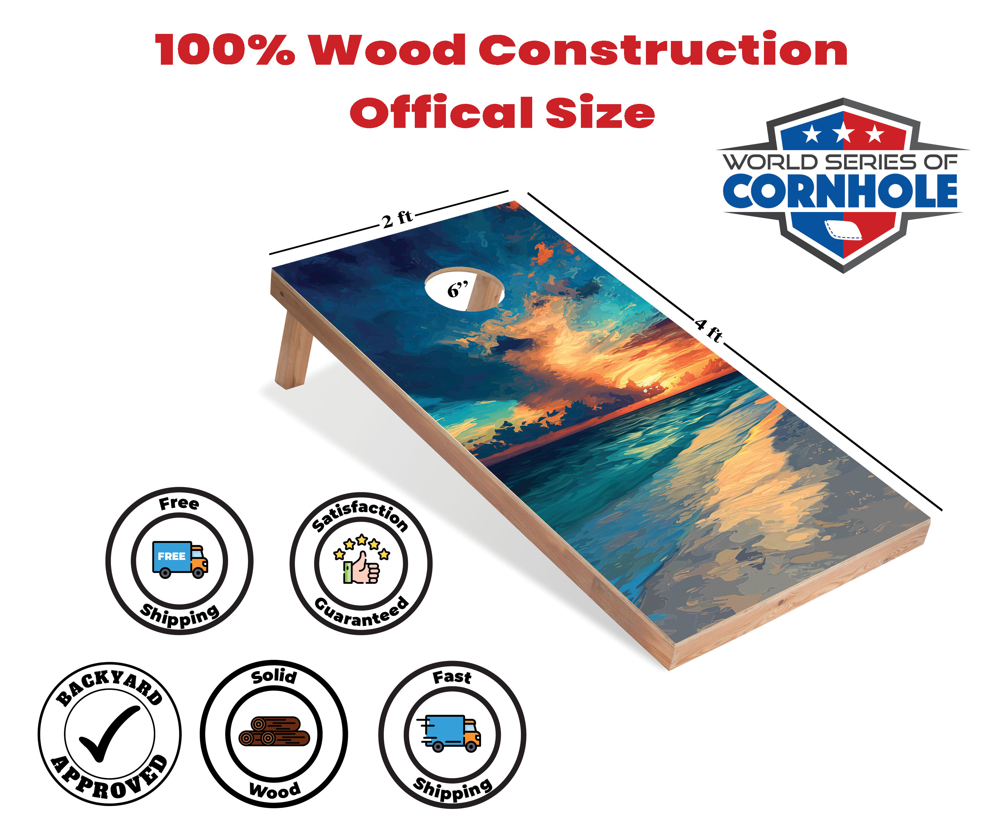 World Series of Cornhole Lightweight Cornhole Set - Gulf Shores National Park Daytime Boards with Red and Royal Blue Bags