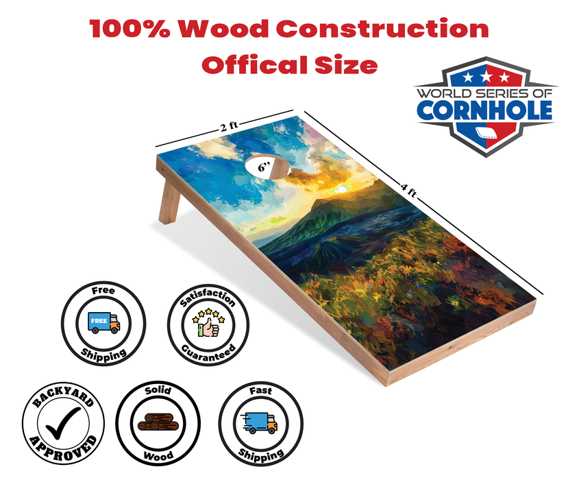 World Series of Cornhole Recreational Cornhole Set - Hawaii Volcanoes National Park Daytime Boards with Red and Royal Blue Bags
