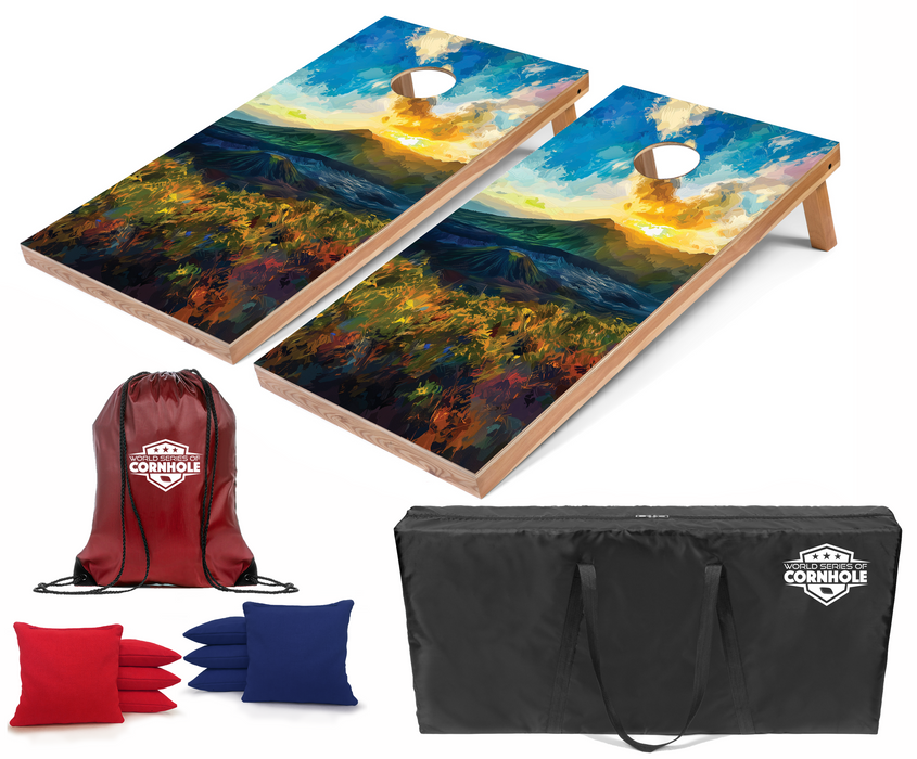 World Series of Cornhole Recreational Cornhole Set - Hawaii Volcanoes National Park Daytime Boards with Red and Royal Blue Bags