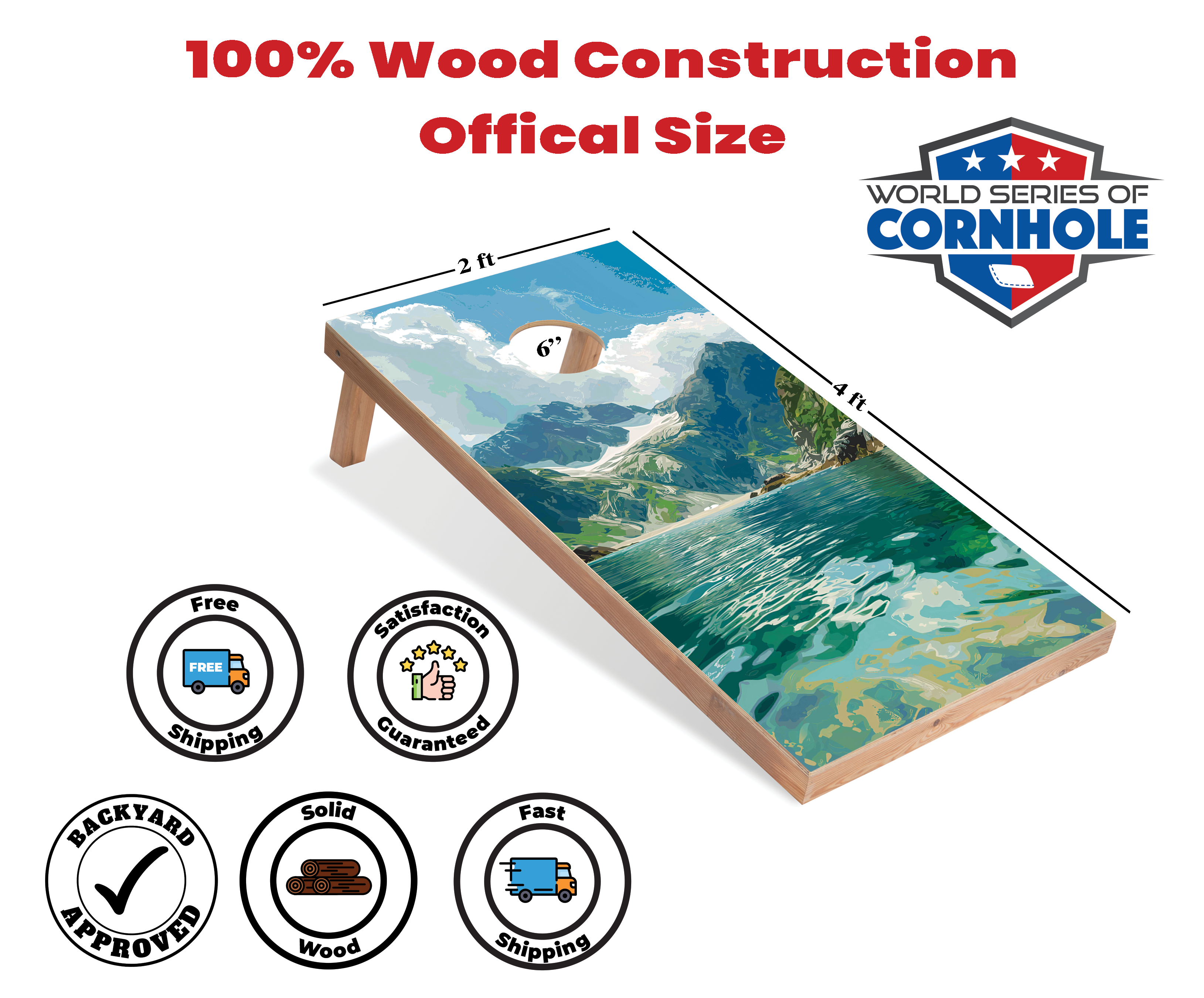 World Series of Cornhole Lightweight Cornhole Set - Kenai Fjords National Park Daytime Boards with Red and Royal Blue Bags