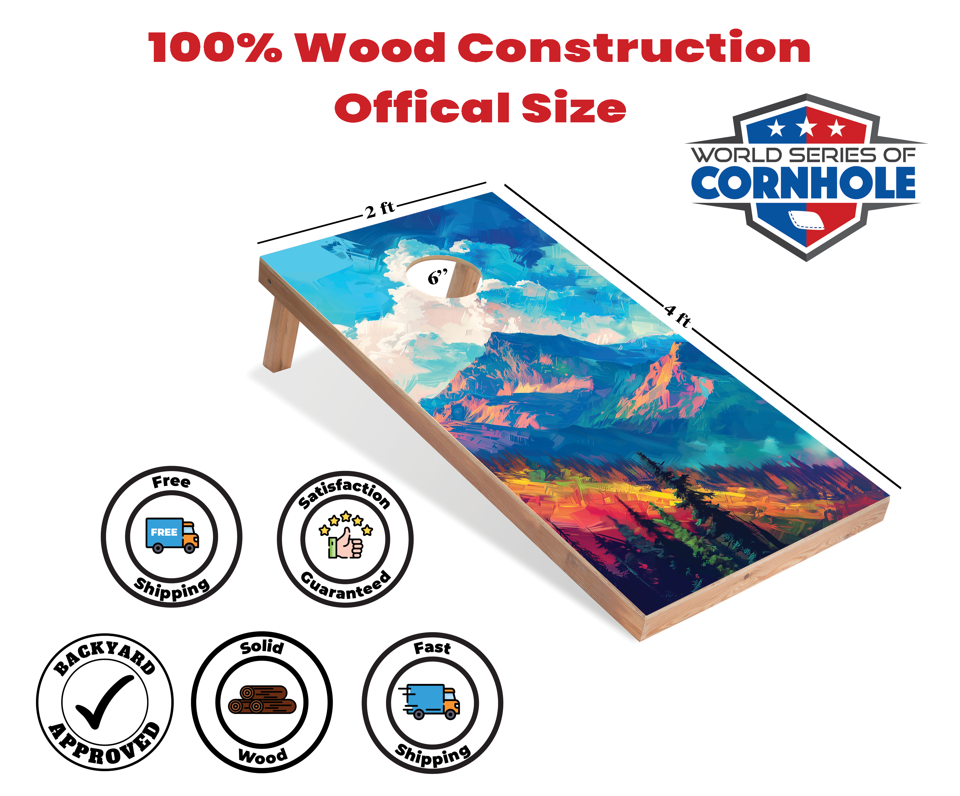 World Series of Cornhole Lightweight Cornhole Set - Mt. Olympus National Park Daytime Boards with Red and Royal Blue Bags