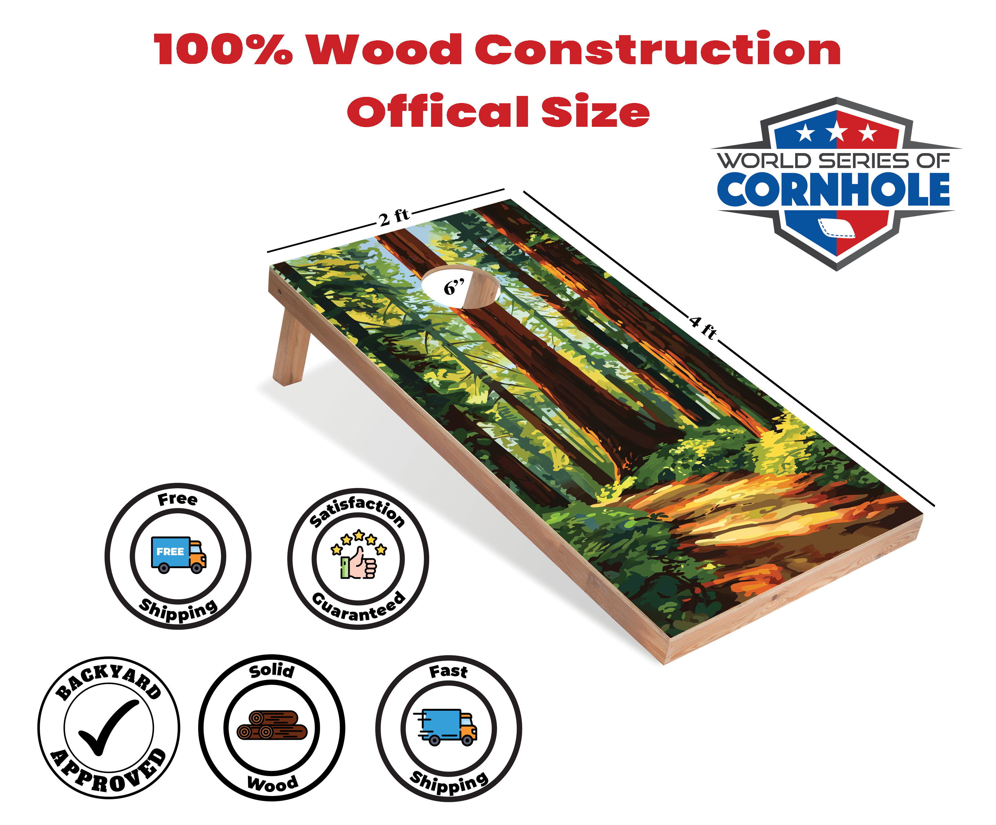 World Series of Cornhole Lightweight Cornhole Set - Redwood National Park Daytime Boards with Red and Royal Blue Bags