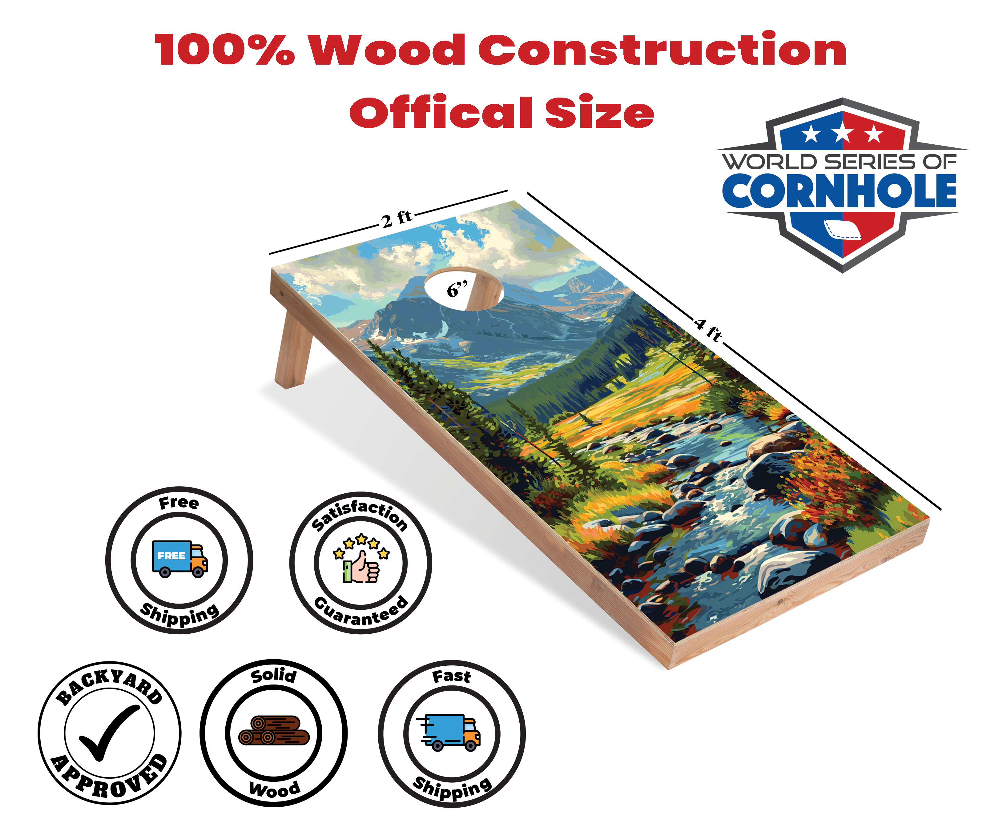 World Series of Cornhole Lightweight Cornhole Set - Rocky Mountain National Park Daytime Boards with Red and Royal Blue Bags