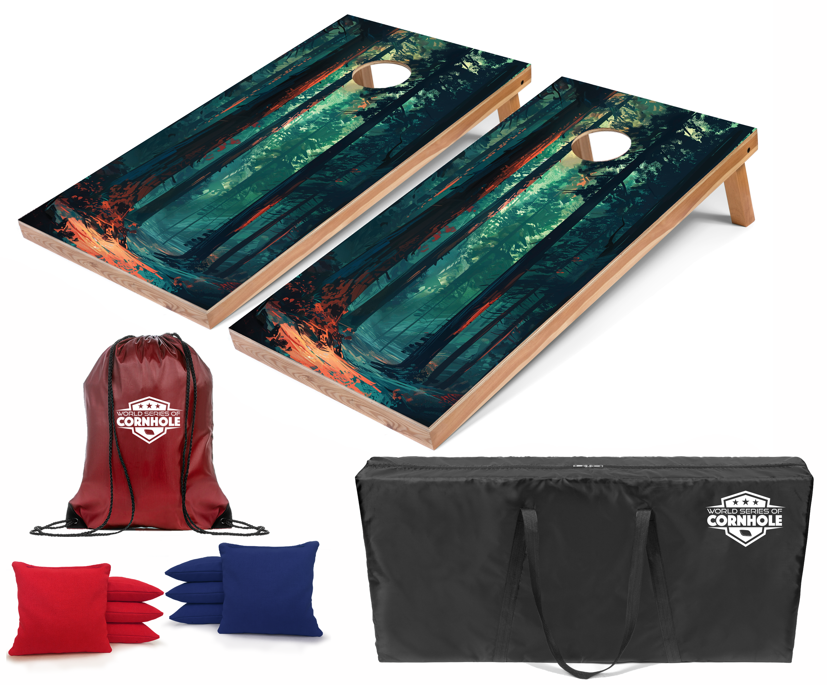 World Series of Cornhole Lightweight Cornhole Set - Sequoia National Park Daytime Boards with Red and Royal Blue Bags