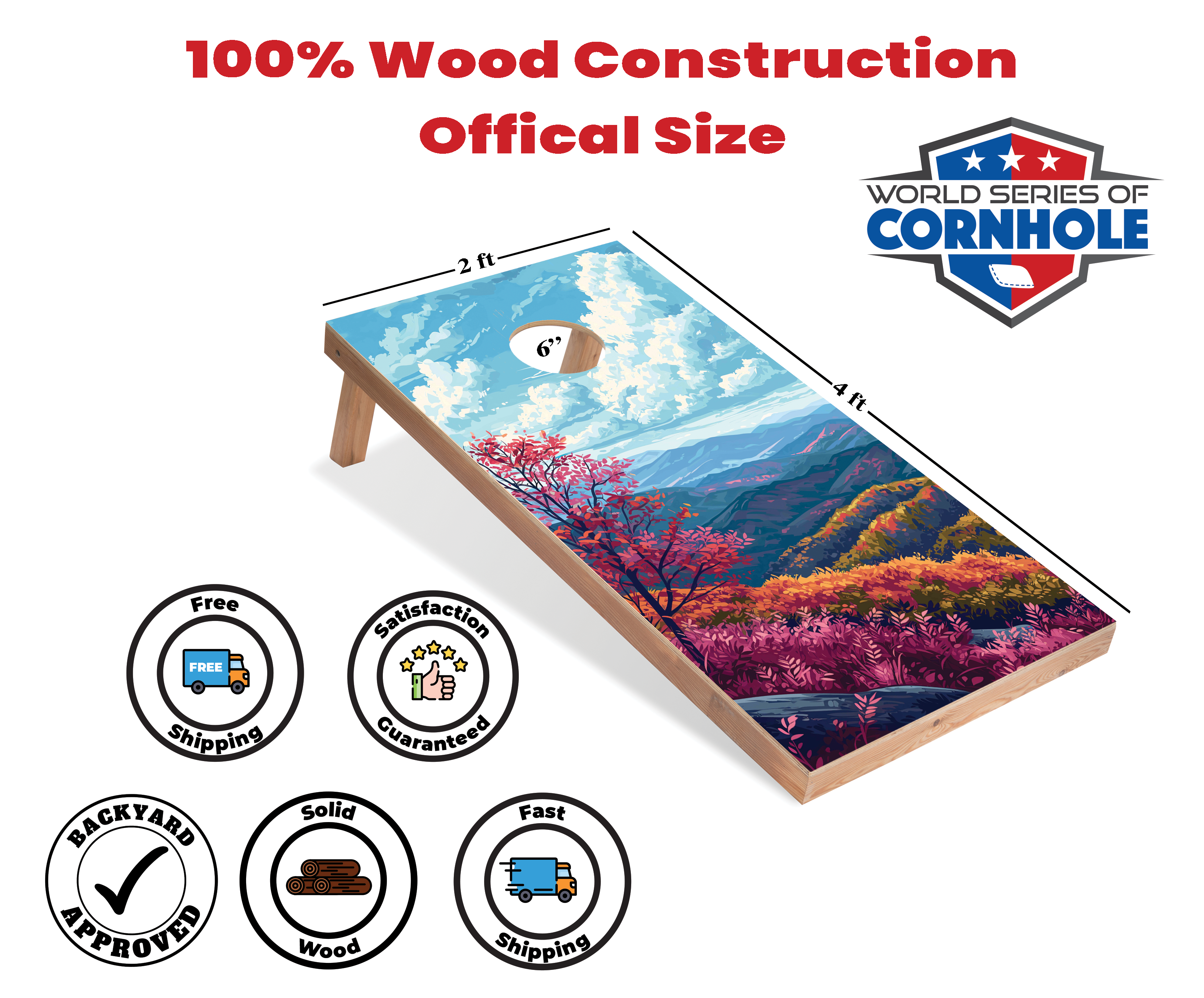 World Series of Cornhole Lightweight Cornhole Set - Shenandoah National Park Daytime Boards with Red and Royal Blue Bags