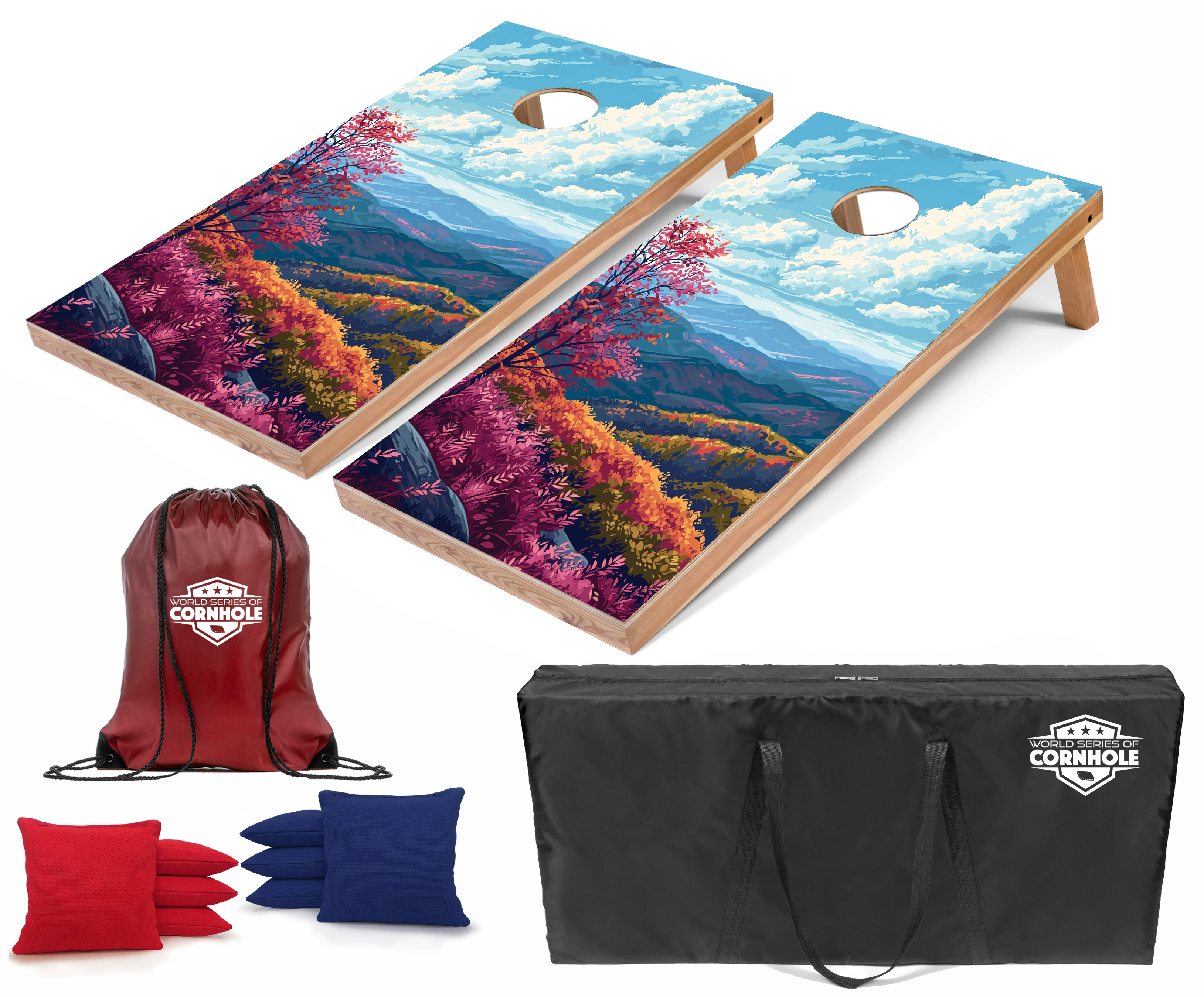 World Series of Cornhole Lightweight Cornhole Set - Shenandoah National Park Daytime Boards with Red and Royal Blue Bags