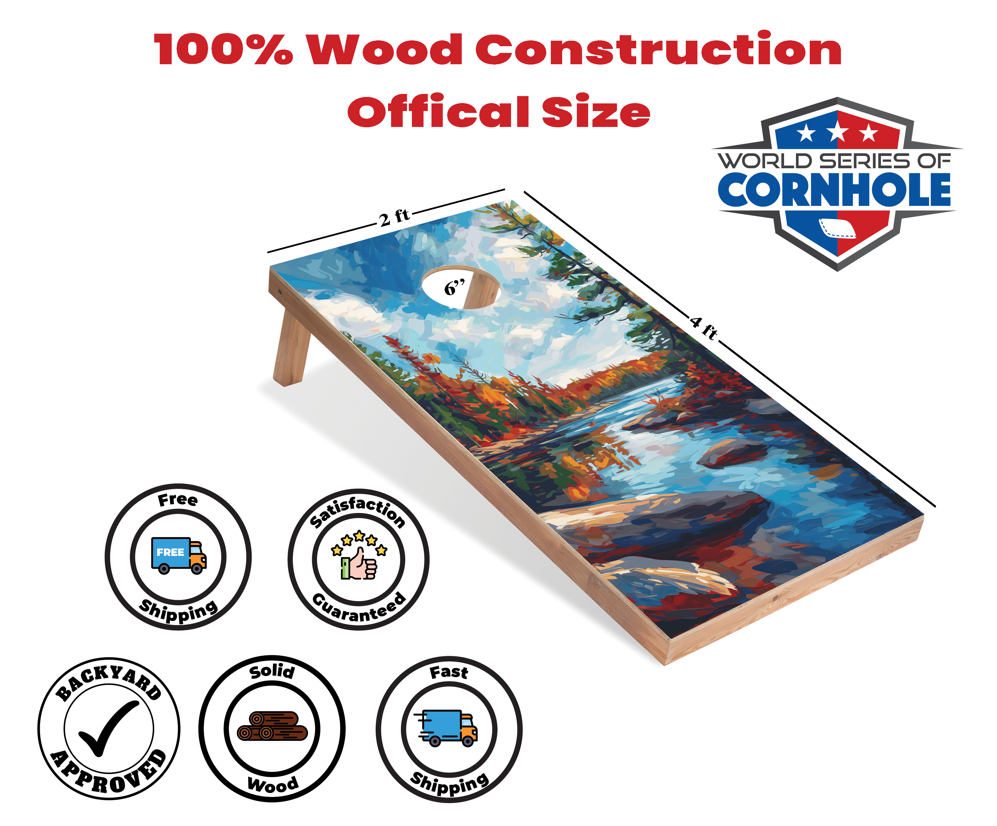 World Series of Cornhole Lightweight Cornhole Set - Voyageurs National Park Daytime Boards with Red and Royal Blue Bags